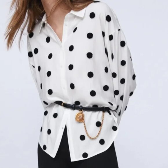 Zara Polka Dot Button Down Shirt - Picture 1 of 6